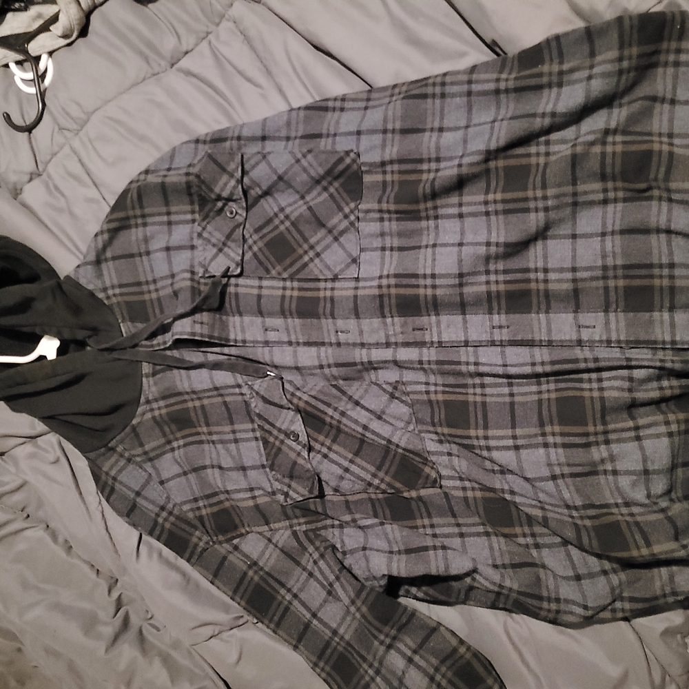 Plaid Hooded Jacket in Gray and Black